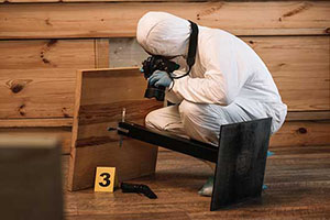 forensic specialist photographing crime scene
