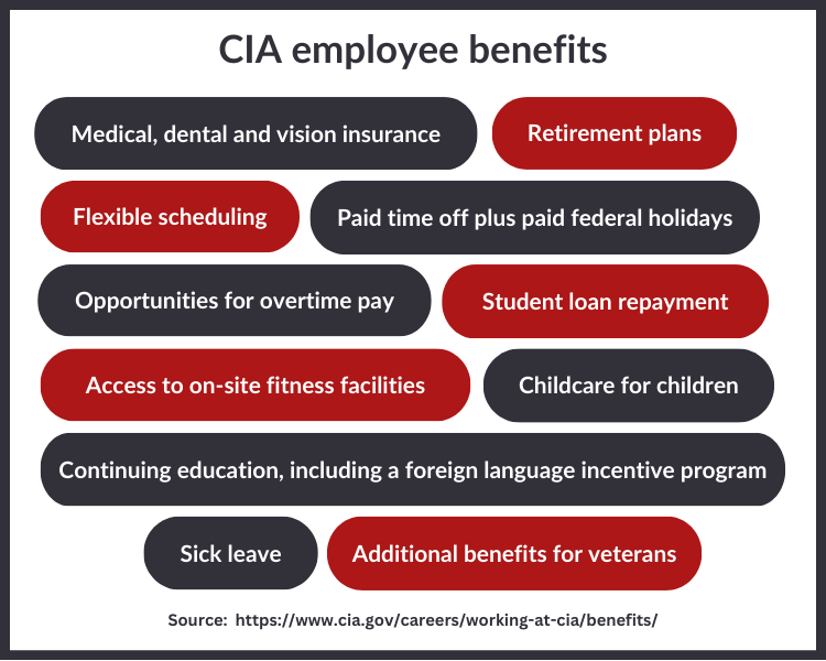 A list of benefits available to CIA employees