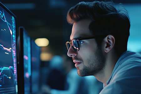 crime data analyst reviews data from crime scene forensics