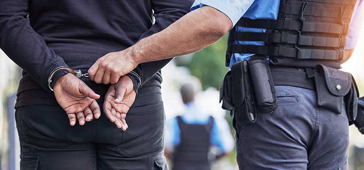 police handcuff suspect in rear view