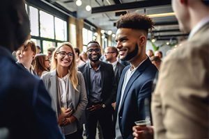 group of criminal justice students networking at live conference