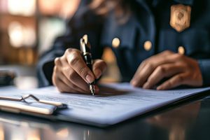 police officer filling out police report